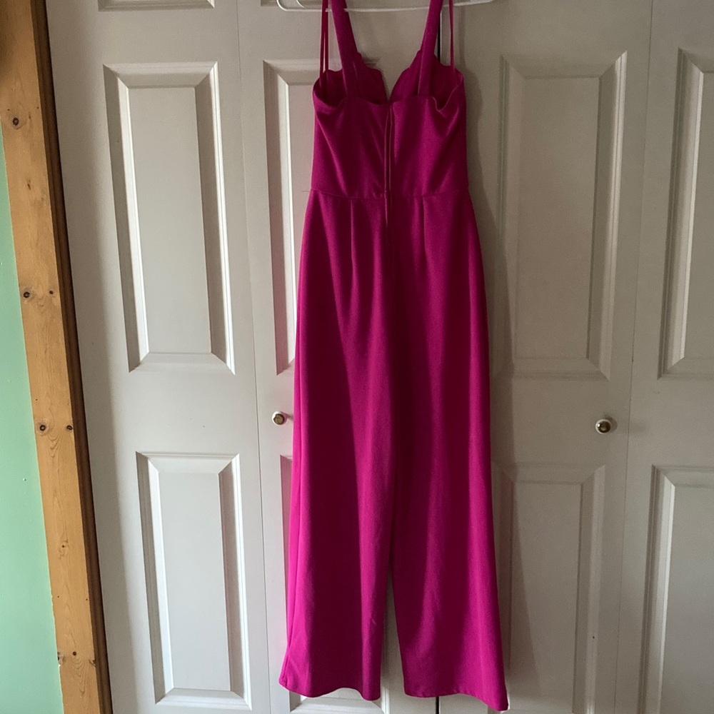 Crystal Sky jumpsuit hot pink womens med. wide leg sweetheart neckline strapped - Picture 2 of 12